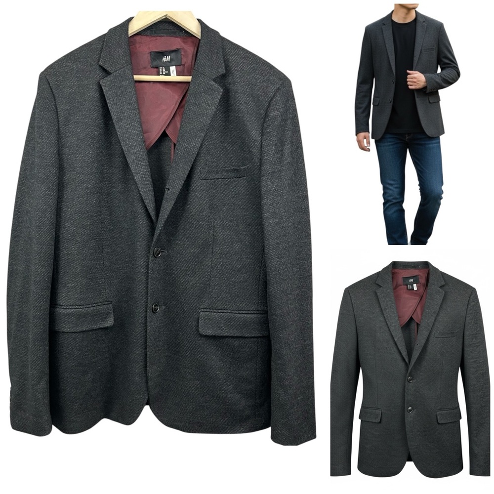 H&M Charcoal Sport Jacket Blazer Wool Blend Size 42R